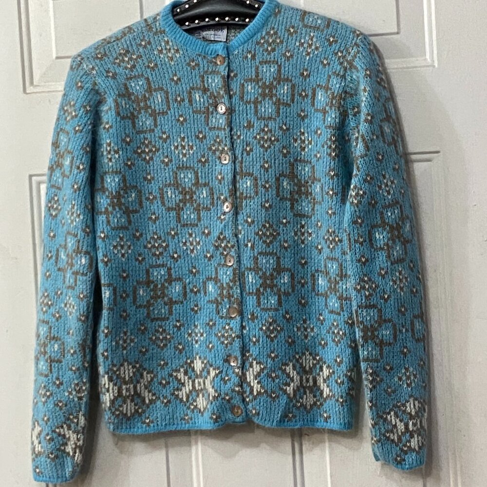 NWT VTG 50s Colebrook Sz 36 US XS Womens Sweater Cardigan Angora/Wool Turquoise